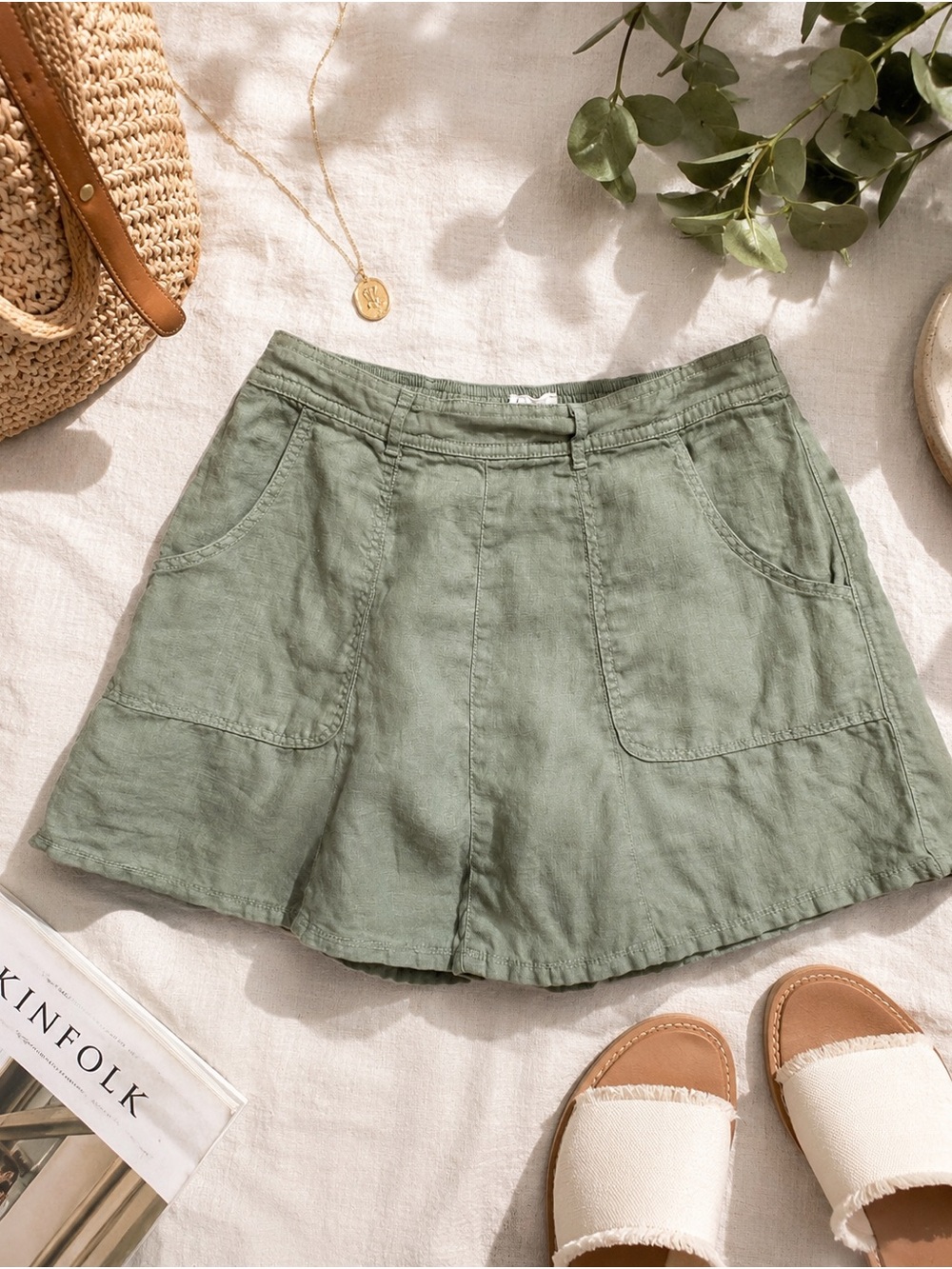 Nicole Miller New York Linen Skort Sage Green Size M